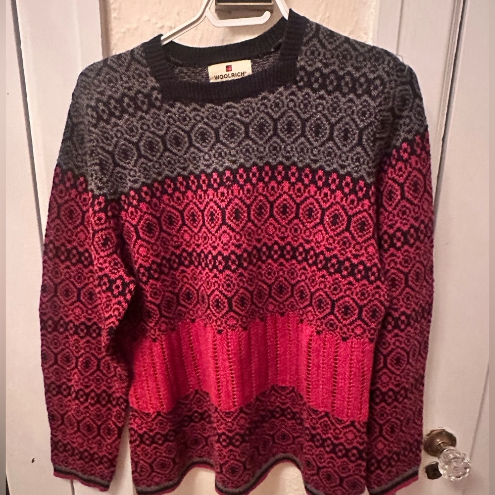 Woolrich Ruby Fair Isle Sweater | Lace Knit Panel | Square Neck | Women’s M